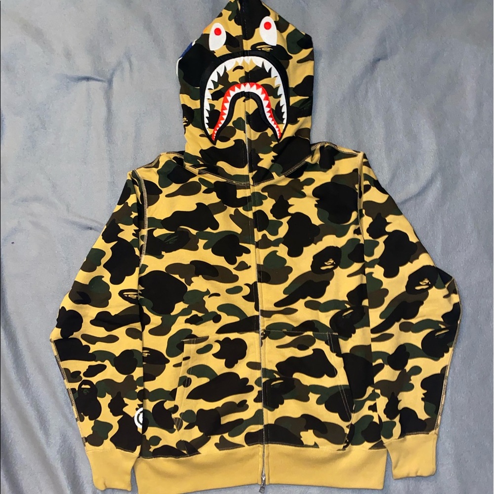 Bape 1st Camo Yellow Shark Full Zip Hoodie